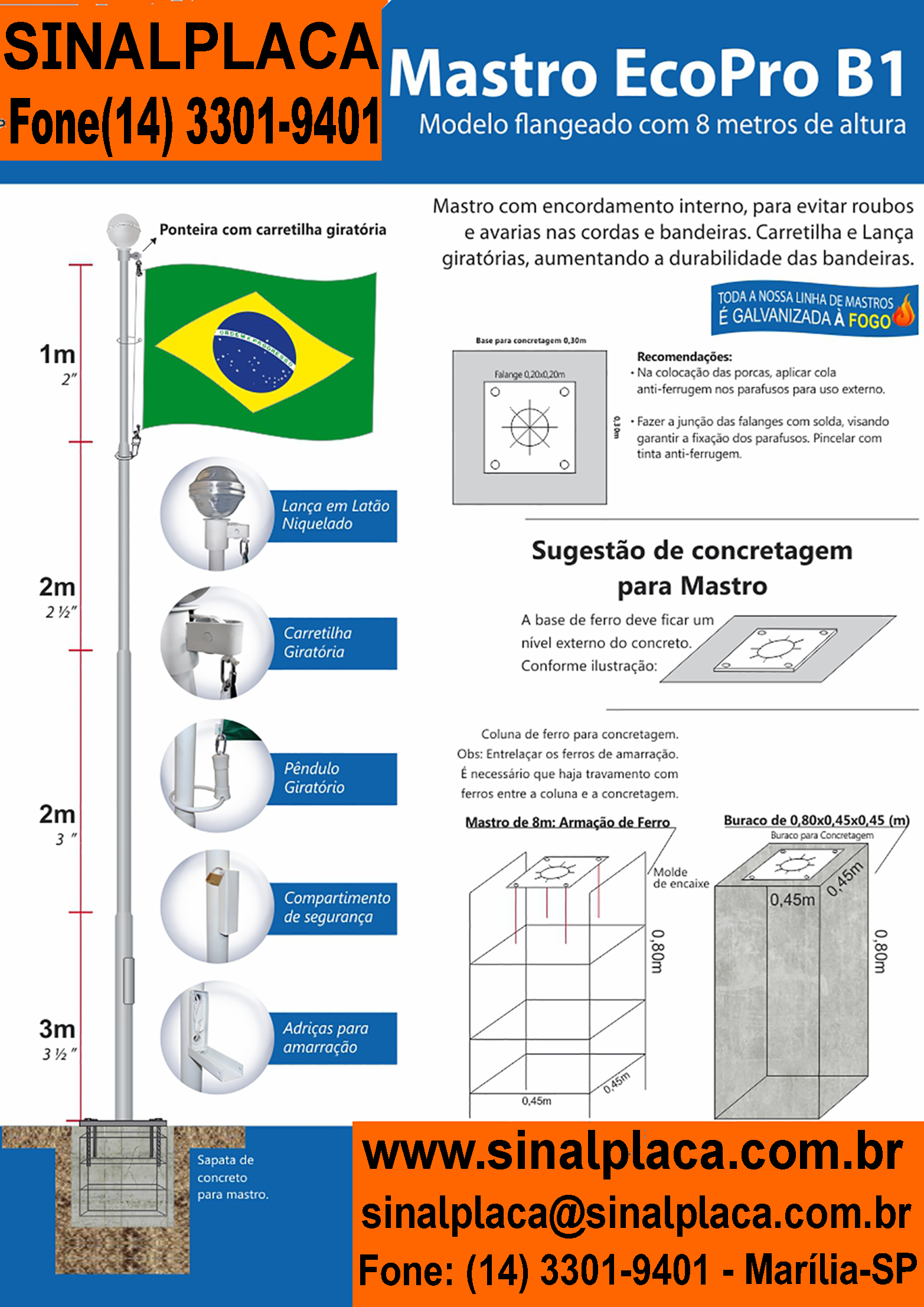 Mastro de  Tubo de A�o Galvanizado � Fogo